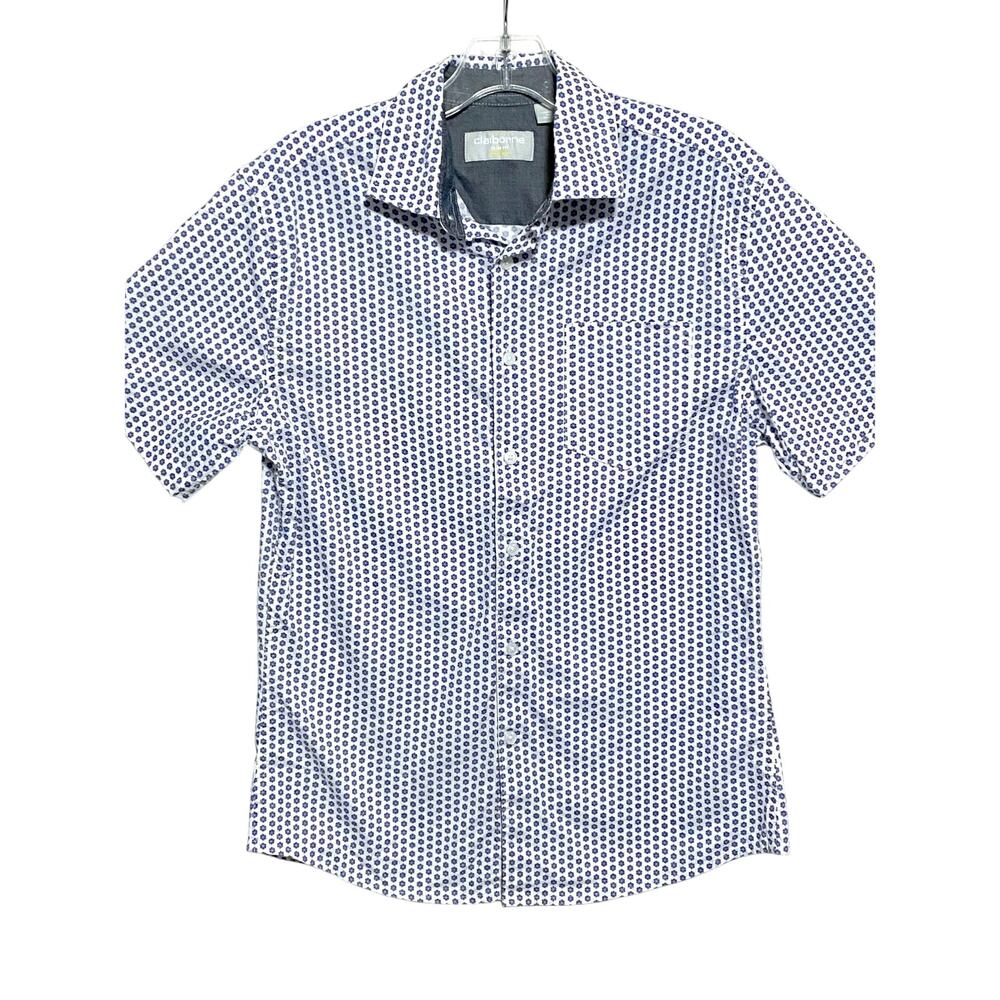 Liz Claiborne Slim Fit Button Front Casual Shirt Mens S Stretch Geometric Summer
